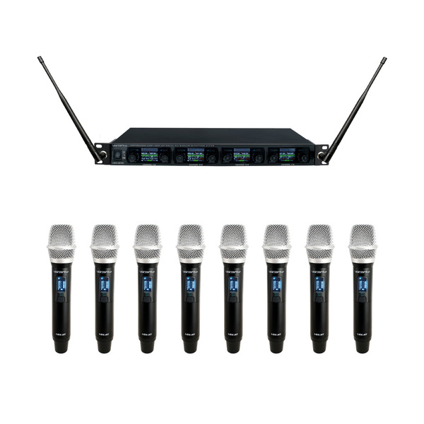 PROFESSIONAL DIGITAL UHF PLL WIRELESS MIC SYSTEM WITH EIGHT HANDHELD VOCAL MICROPHONES
